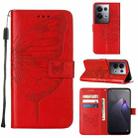 For OPPO Reno8 Pro+ Embossed Butterfly Flip Leather Phone Case(Red) - 1