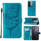 For OPPO Reno8 Pro+ Embossed Butterfly Flip Leather Phone Case(Blue) - 1