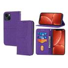 For iPhone 14 Plus Woven Texture Leather Case (Purple) - 1