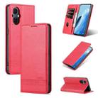 For OPPO Reno8 Lite AZNS Magnetic Calf Texture Flip Leather Phone Case(Red) - 1