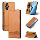 For OPPO Reno8 Lite AZNS Magnetic Calf Texture Flip Leather Phone Case(Light Brown) - 1