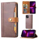 For iPhone 14 Plus Calf Texture Double Fold Clasp Horizontal Flip Leather Case (Brown) - 1