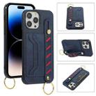 For iPhone 14 Pro Max Wristband Wallet Leather Phone Case (Blue) - 1