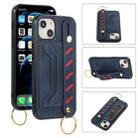 For iPhone 14 Plus Wristband Wallet Leather Phone Case (Blue) - 1