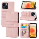 For iPhone 14 Plus Embossed Striped Magnetic Case (Pink) - 1
