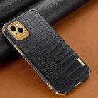 For iPhone 14 Max 6D Electroplating Crocodile Texture Phone Case(Black) - 1