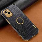 For iPhone 14 6D Electroplating Crocodile Texture Phone Case With Holder (Black) - 1