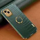 For iPhone 14 6D Electroplating Crocodile Texture Phone Case With Holder (Green) - 1