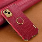 For iPhone 14 6D Electroplating Crocodile Texture Phone Case With Holder (Red) - 1