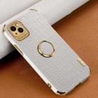 For iPhone 14 6D Electroplating Crocodile Texture Phone Case With Holder (White) - 1