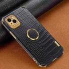 For iPhone 14 Pro 6D Electroplating Crocodile Texture Phone Case With Holder (Black) - 1