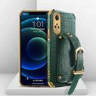 For Honor X7 Electroplated TPU Crocodile Pattern Leather Case with Wrist Strap(Green) - 1