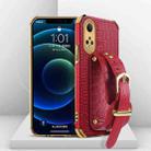 For Honor X7 Electroplated TPU Crocodile Pattern Leather Case with Wrist Strap(Red) - 1