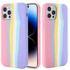 For iPhone 14 Pro Rainbow Liquid Silicone Phone Case(Pink) - 1