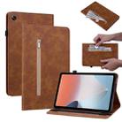 For OPPO Pad Air Skin Feel Solid Color Zipper Leather Tablet Case(Brown) - 1