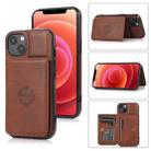 For iPhone 14 Calf Texture Magnetic Card Bag Case (Coffee) - 1