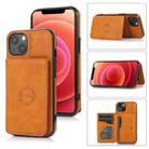 For iPhone 14 Plus Calf Texture Magnetic Card Bag Case (Brown) - 1