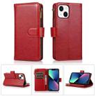 For iPhone 14 Plus Multifunctional 9 Card Slots Leather Case (Red) - 1