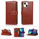 For iPhone 14 Plus Multifunctional 9 Card Slots Leather Case (Brown) - 1