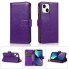 For iPhone 14 Plus Multifunctional 9 Card Slots Leather Case (Purple) - 1