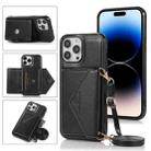 For iPhone 14 Pro Max Cross-body Card Bag Phone Case (Black) - 1