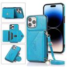 For iPhone 14 Pro Max Cross-body Card Bag Phone Case (Blue) - 1