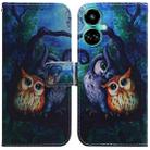 For Tecno Camon 19 Coloured Drawing Leather Phone Case(Oil Painting Owl) - 1