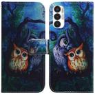 For Tecno Pova 3 LE7 Coloured Drawing Leather Phone Case(Oil Painting Owl) - 1