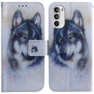 For Motorola Moto G62 5G Coloured Drawing Leather Phone Case(White Wolf) - 1