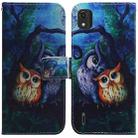 For Nokia C2 2nd Edition Coloured Drawing Leather Phone Case(Oil Painting Owl) - 1