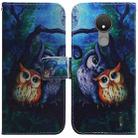 For Nokia C21 Coloured Drawing Leather Phone Case(Oil Painting Owl) - 1