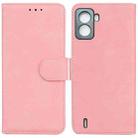 For Tecno Pop 6 No Fingerprints Skin Feel Pure Color Flip Leather Phone Case(Pink) - 1