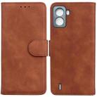 For Tecno Pop 6 No Fingerprints Skin Feel Pure Color Flip Leather Phone Case(Brown) - 1