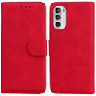 For Motorola Moto G62 5G Skin Feel Pure Color Flip Leather Phone Case(Red) - 1