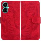 For Tecno Camon 19 Tiger Embossing Pattern Horizontal Flip Leather Phone Case(Red) - 1