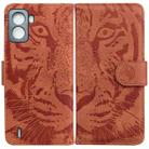 For Tecno Pop 6 No Fingerprints Tiger Embossing Pattern Horizontal Flip Leather Phone Case(Brown) - 1