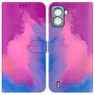 For Tecno Pop 6 No Fingerprints Watercolor Pattern Horizontal Flip Leather Phone Case(Purple Red) - 1