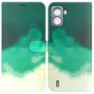 For Tecno Pop 6 No Fingerprints Watercolor Pattern Horizontal Flip Leather Phone Case(Cyan Green) - 1