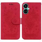 For Tecno Camon 19 Butterfly Rose Embossed Leather Phone Case(Red) - 1