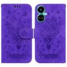 For Tecno Camon 19 Butterfly Rose Embossed Leather Phone Case(Purple) - 1