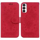 For Tecno Pova 3 LE7 Butterfly Rose Embossed Leather Phone Case(Red) - 1