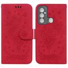 For Tecno Spark 6 GO Butterfly Rose Embossed Leather Phone Case(Red) - 1