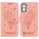 For Tecno Pop 6 No Fingerprints Butterfly Rose Embossed Leather Phone Case(Pink) - 1