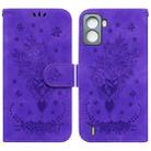 For Tecno Pop 6 No Fingerprints Butterfly Rose Embossed Leather Phone Case(Purple) - 1