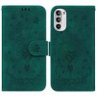 For Motorola Moto G62 5G Butterfly Rose Embossed Leather Phone Case(Green) - 1