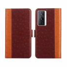 For vivo X70 Pro Ostrich Texture Flip Leather Phone Case(Brown) - 1