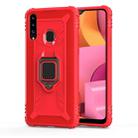 For Galaxy A20s Carbon Fiber Protective Case with 360 Degree Rotating Ring Holder(Red) - 1