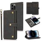 For iPhone 14 Pro Max Lanyard Leather Phone Case (Black) - 1