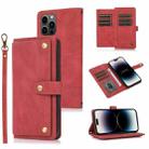 For iPhone 14 Pro Max Lanyard Leather Phone Case (Red) - 1