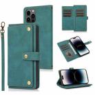 For iPhone 14 Pro Max Lanyard Leather Phone Case (Lake Blue) - 1